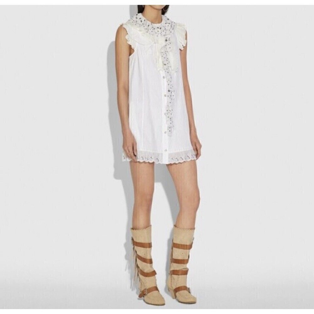 NWT Coach 1941 Ruffle Prairie Mini Dress Size 0 White